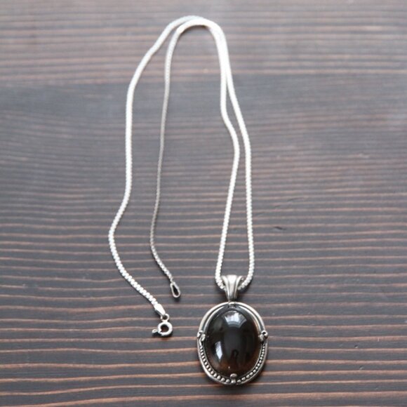 Sterling Smoky Quartz Cabachon Necklace with 925 Chain - Picture 5 of 10